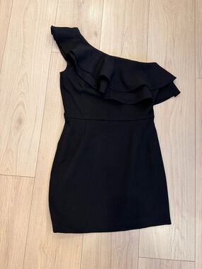 French Connection One-Shoulder Ruffle Black Dress